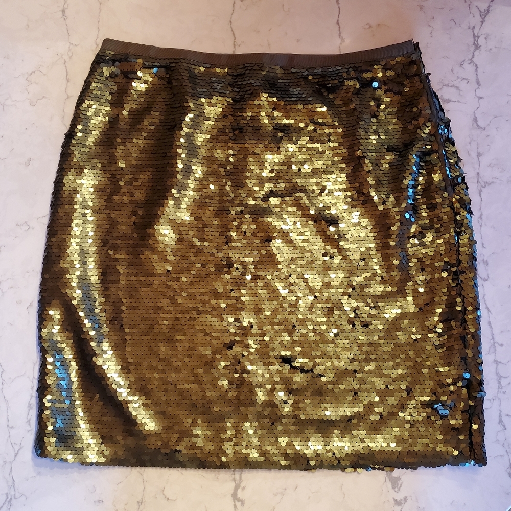 LOFT Olive Green Sequin Skirt Size 2
